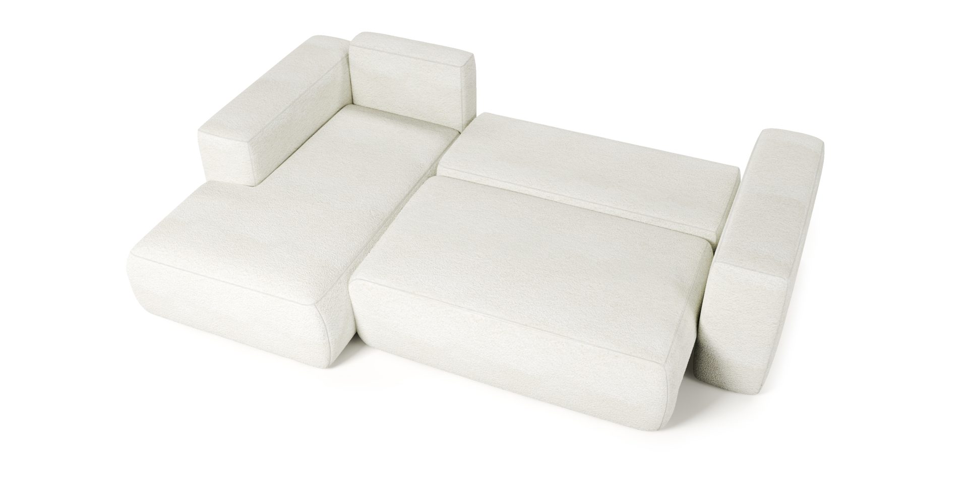 LAMBI corner sofa bed in white fabric, convertible design, modern style.