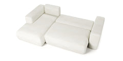 LAMBI corner sofa bed in white fabric, convertible design, modern style.