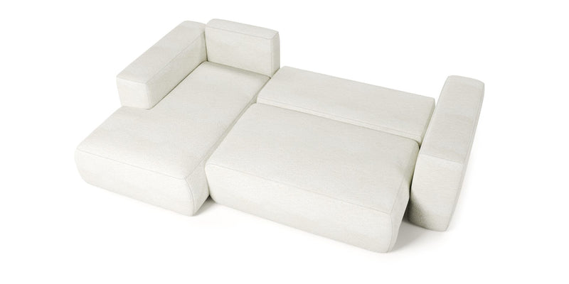 LAMBI corner sofa bed in white fabric, convertible design, modern style.