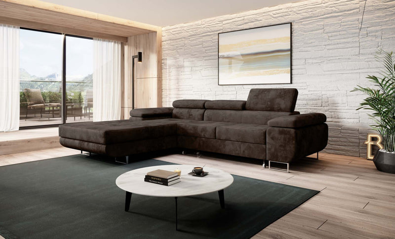 Modern Norberg corner sofa bed in a stylish living room setting.