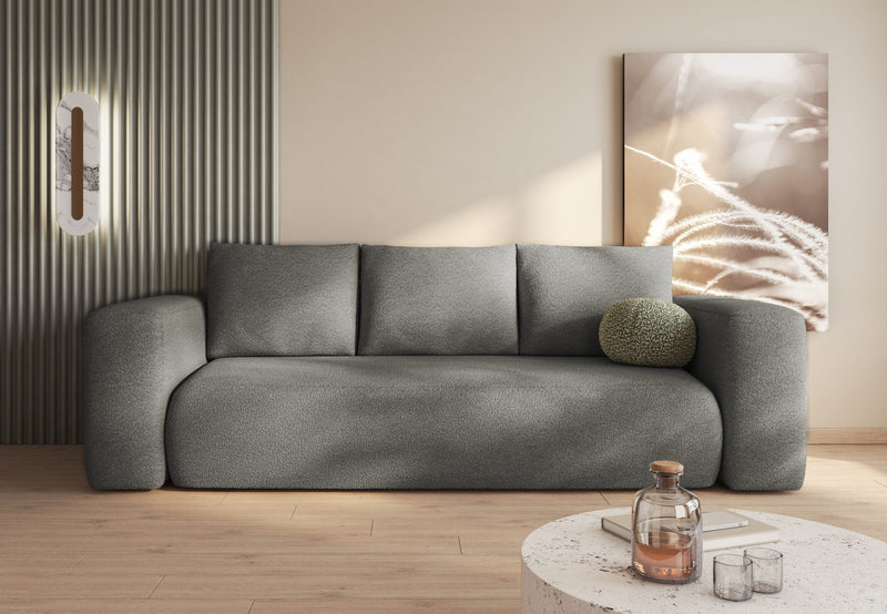 Modern LAMBI sofa bed in boucle fabric in stylish living room.