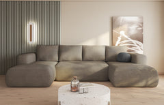 U-shaped corner sofa in boucle fabric with modern design.