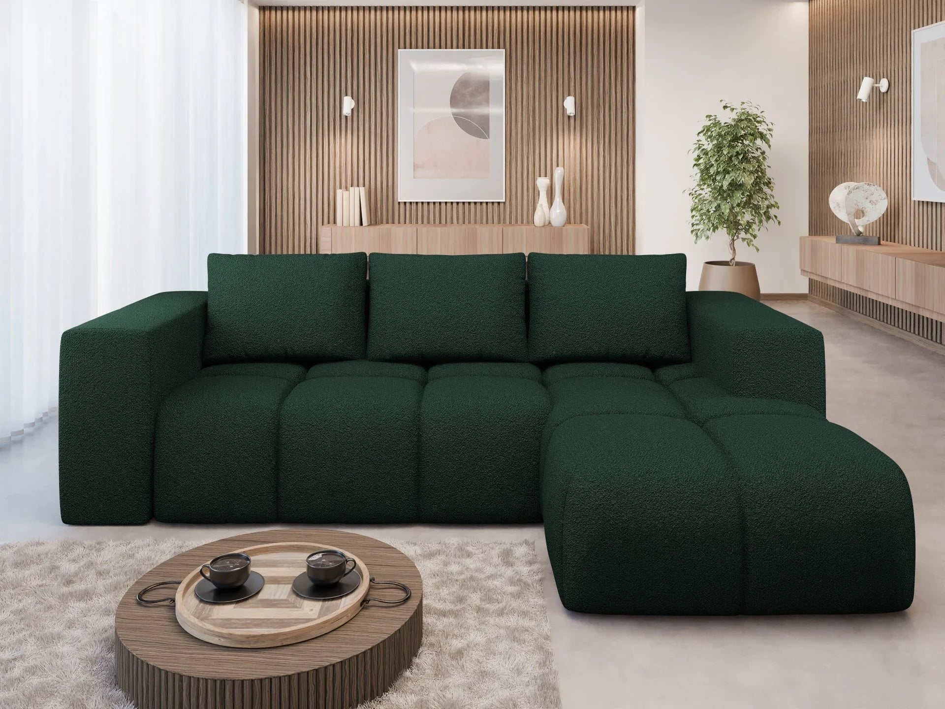 FLAVIO Corner Sofa Bed in a modern living room setting.