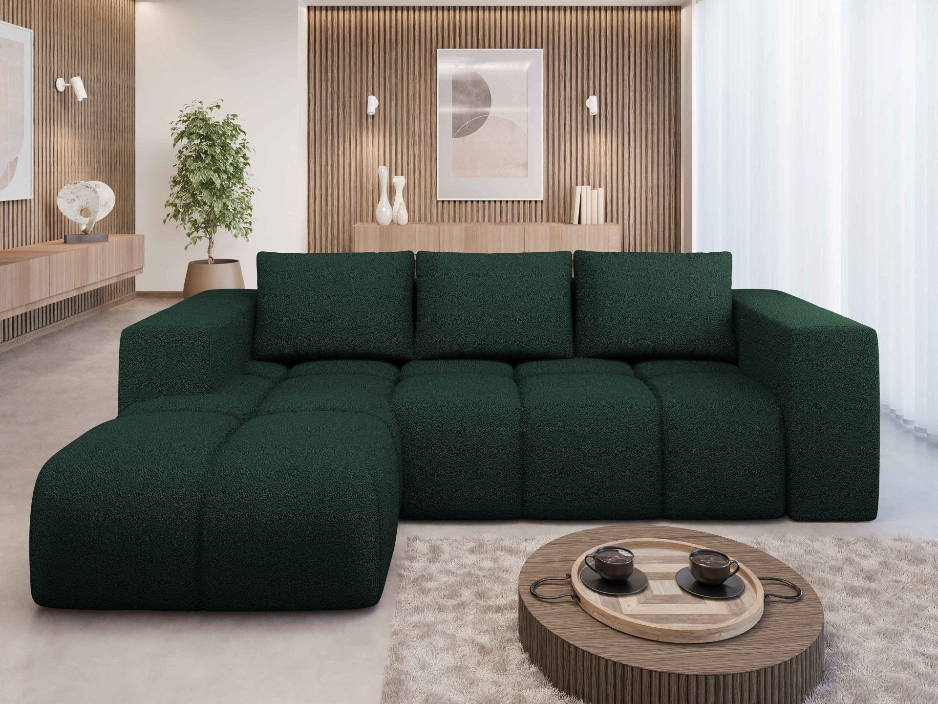 FLAVIO Corner Sofa Bed in modern living room setting.