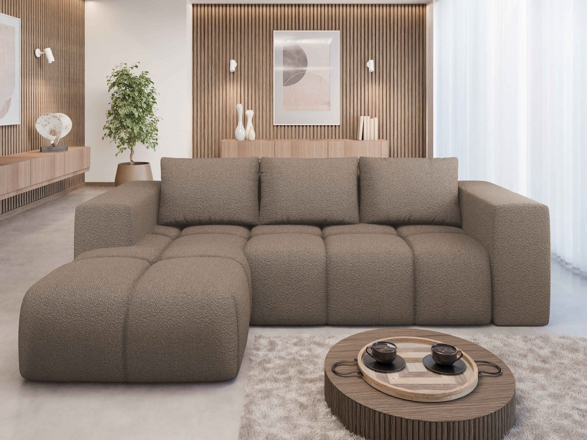 FLAVIO Corner Sofa Bed in modern living room setting.