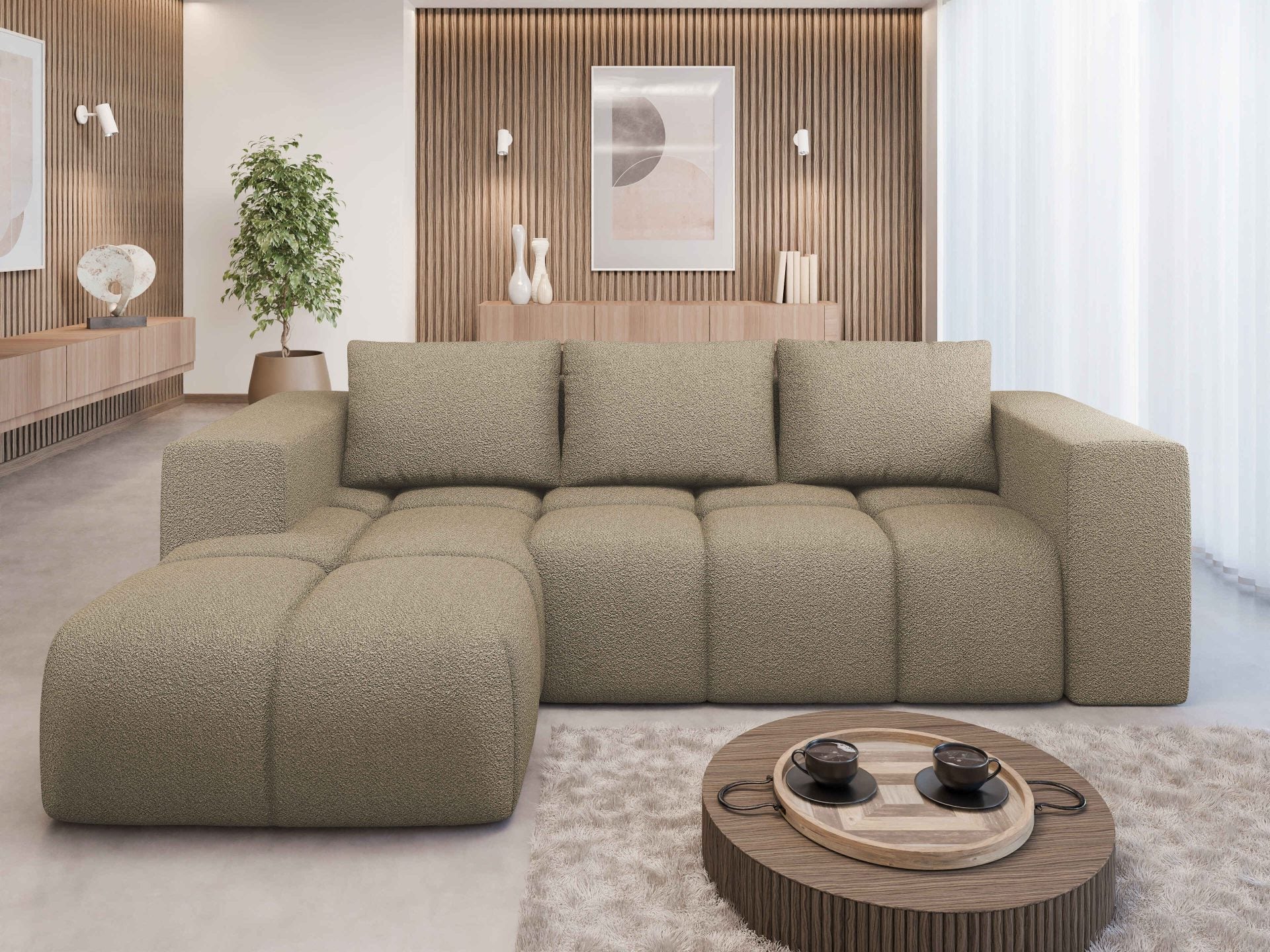 FLAVIO Corner Sofa Bed in stylish modern living room setting.