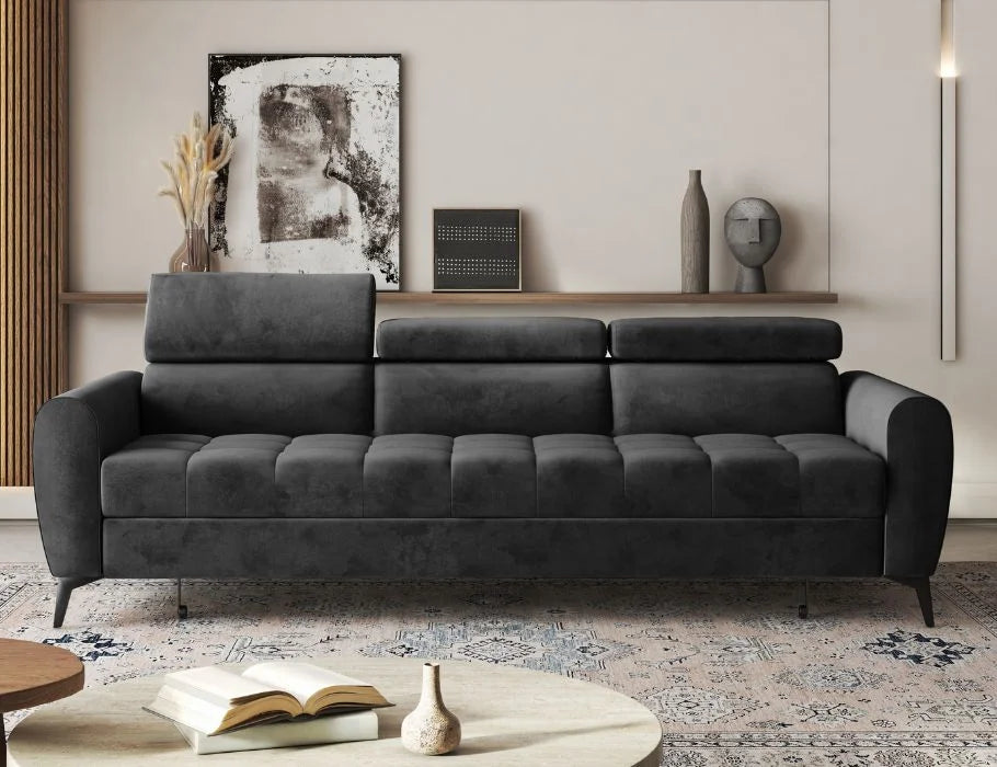 BJORN Sofa Bed in modern living room with adjustable headrests and hydrophobic fabric.