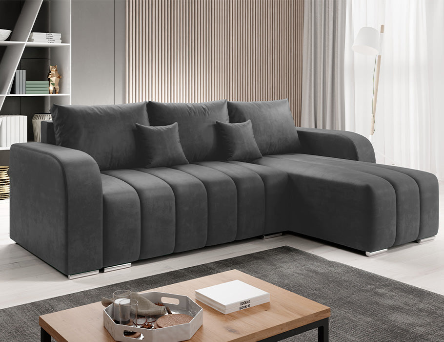 PUFETTO Corner Sofa Bed in gray, modern and stylish design, perfect for comfortable rest and peaceful sleep.