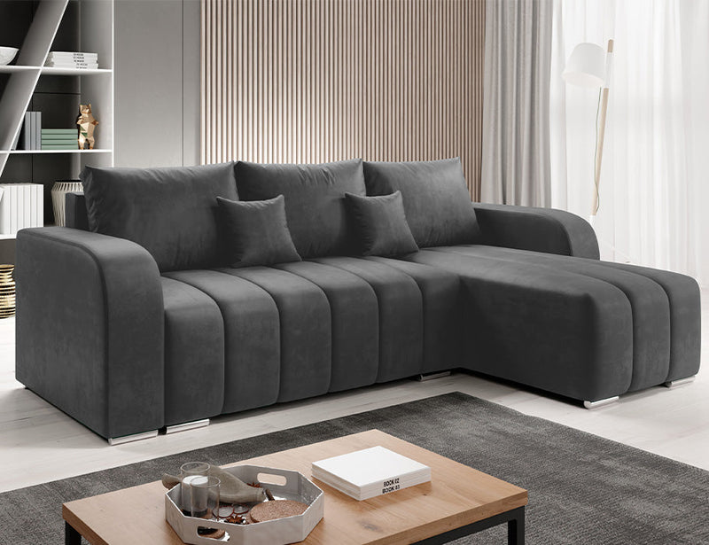 PUFETTO Corner Sofa Bed in gray, modern and stylish design, perfect for comfortable rest and peaceful sleep.