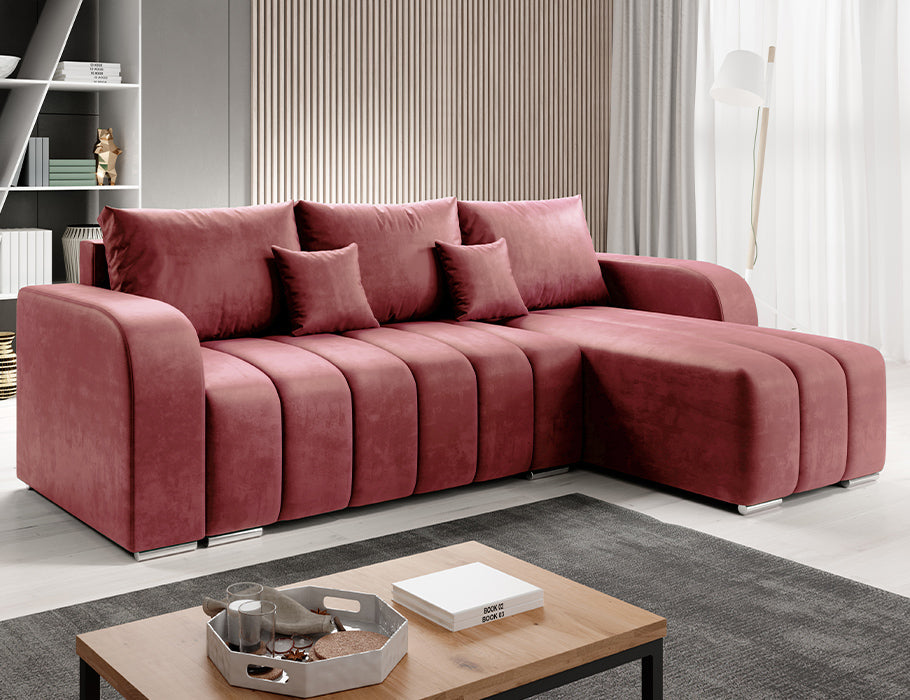 Modern PUFETTO Corner Sofa Bed in elegant fabric, enhancing living space functionality and style.