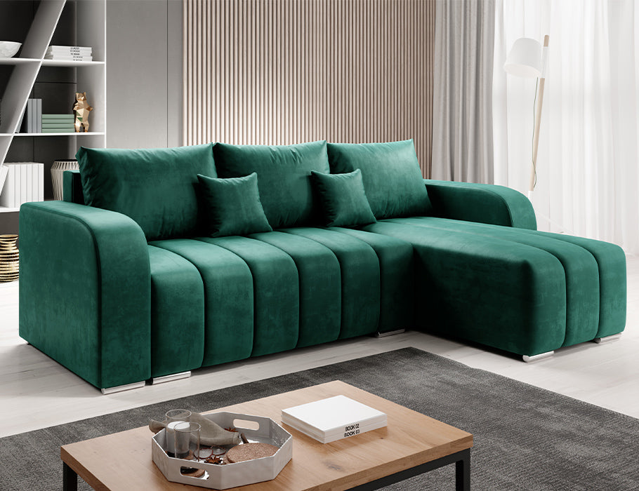 PUFETTO Corner Sofa Bed in modern living room setting with elegant fabric upholstery.