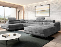 VARBERG Corner Sofa U-shape in luxurious velvet fabric in a modern living room.