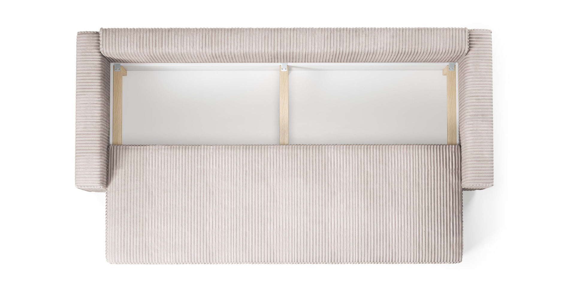 MIMIR Sofa Bed with sleeping function, corduroy fabric, and large bedding container.