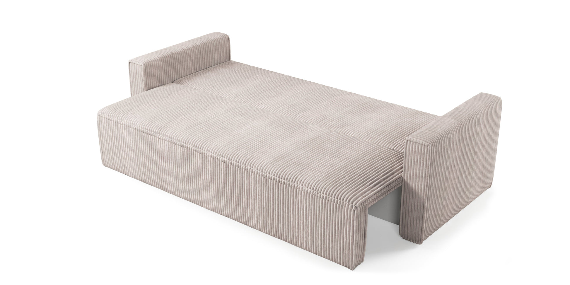 MIMIR Sofa Bed in corduroy fabric unfolded into a bed mode.