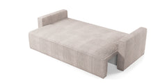 MIMIR Sofa Bed in corduroy fabric unfolded into a bed mode.