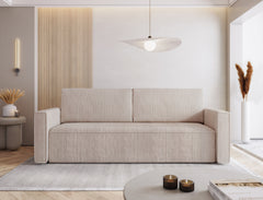 Modern MIMIR Sofa Bed in elegant corduroy fabric with sleeping function, suitable for stylish interiors.