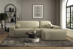 Tori Corner Sofa in Cloud fabric with storage, decorative cushions, and modern design in a living room setting