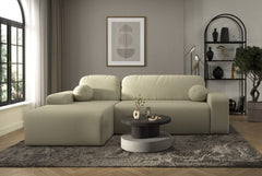 Tori Corner Sofa in beige Cloud fabric with decorative cushions in modern living room setting