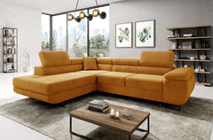 ASTROP Corner Sofa Bed in modern living room with corduroy upholstery.