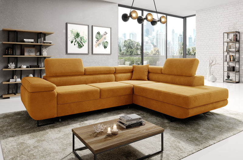 ASTROP Corner Sofa Bed in corduroy, offering comfort and style for modern interiors.