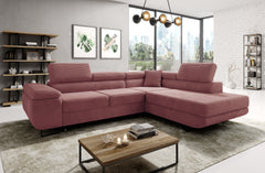 ASTROP Corner Sofa Bed with corduroy upholstery in a modern living room.