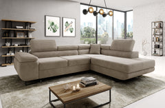 ASTROP Corner Sofa Bed in stylish living room with corduroy upholstery.