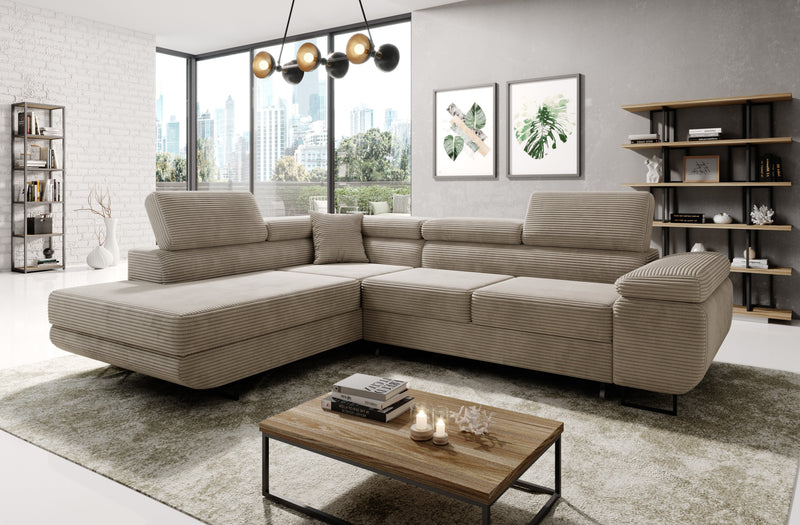 ASTORP Corner Sofa Bed in modern living room, offering elegance and comfort with plush fabric and versatile color options.
