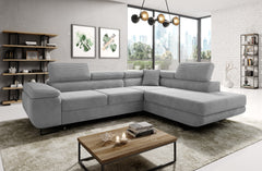 ASTROP Corner Sofa Bed in stylish corduroy upholstery, modern living room setting.