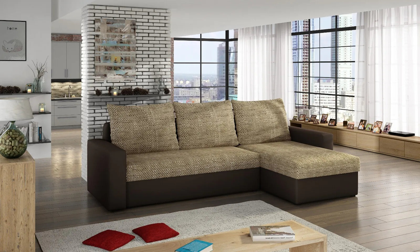 Modern LIVIO Corner Sofa Bed in chic living room setting.