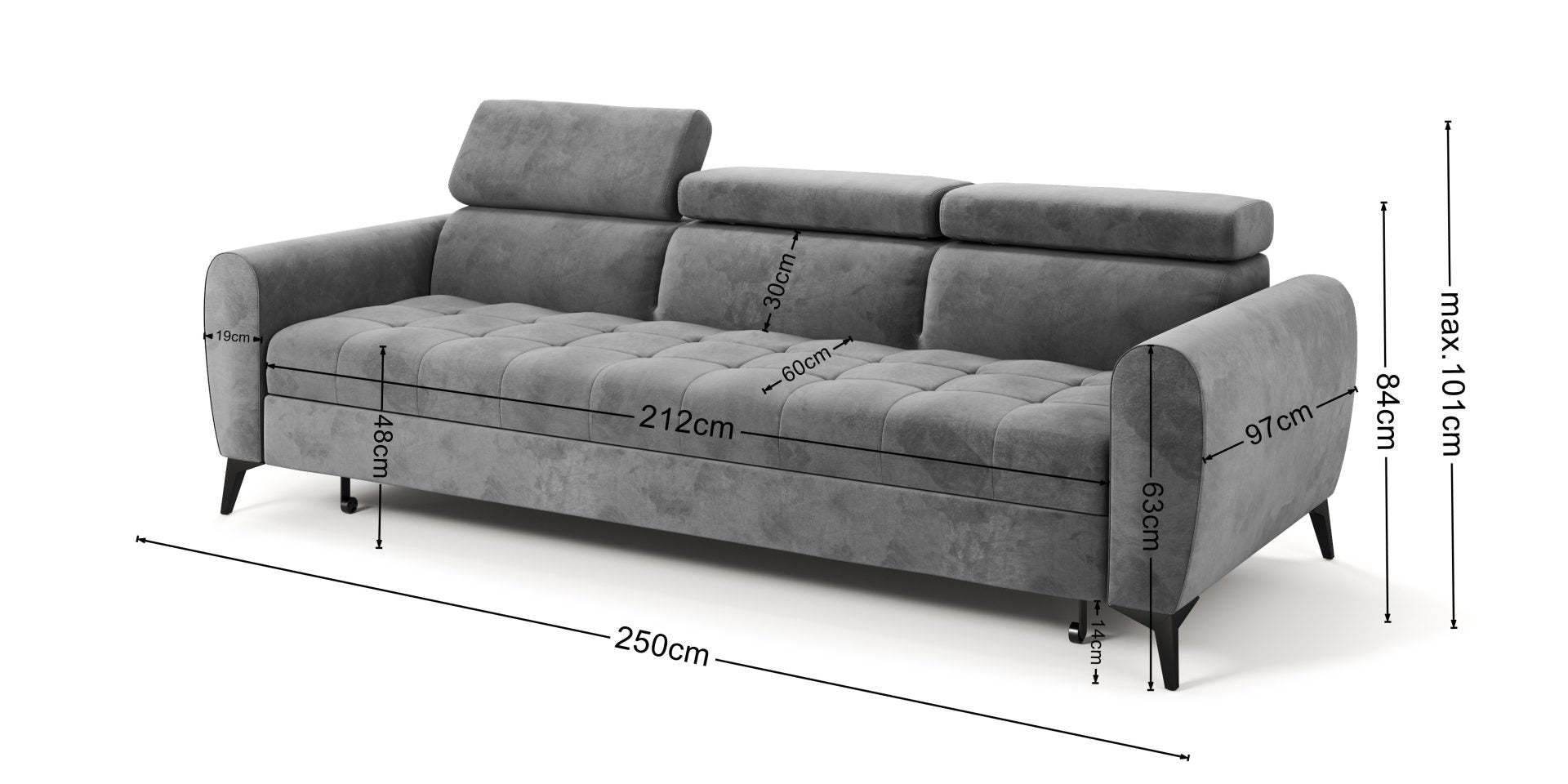 BJORN Sofa Bed with adjustable headrests, hydrophobic fabric, and sleeping function.