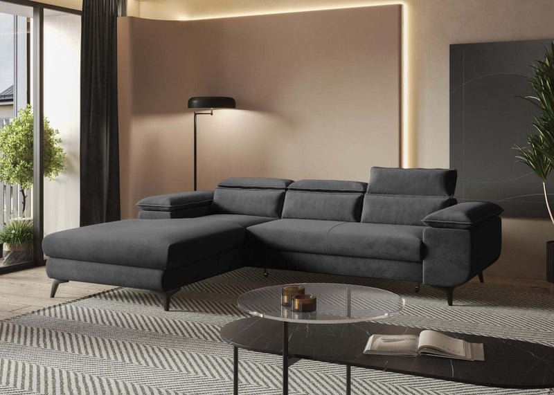 Corner sofa bed FLAT with adjustable headrests and sleek design in modern living room.